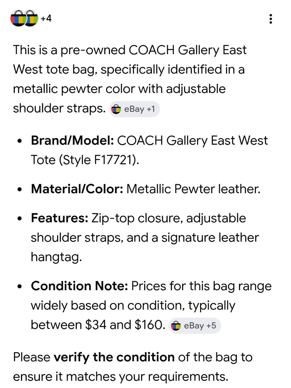 Coach Gallery East West Metallic Bronze Leather Tote - Coach Bronze - Picture 14 of 14